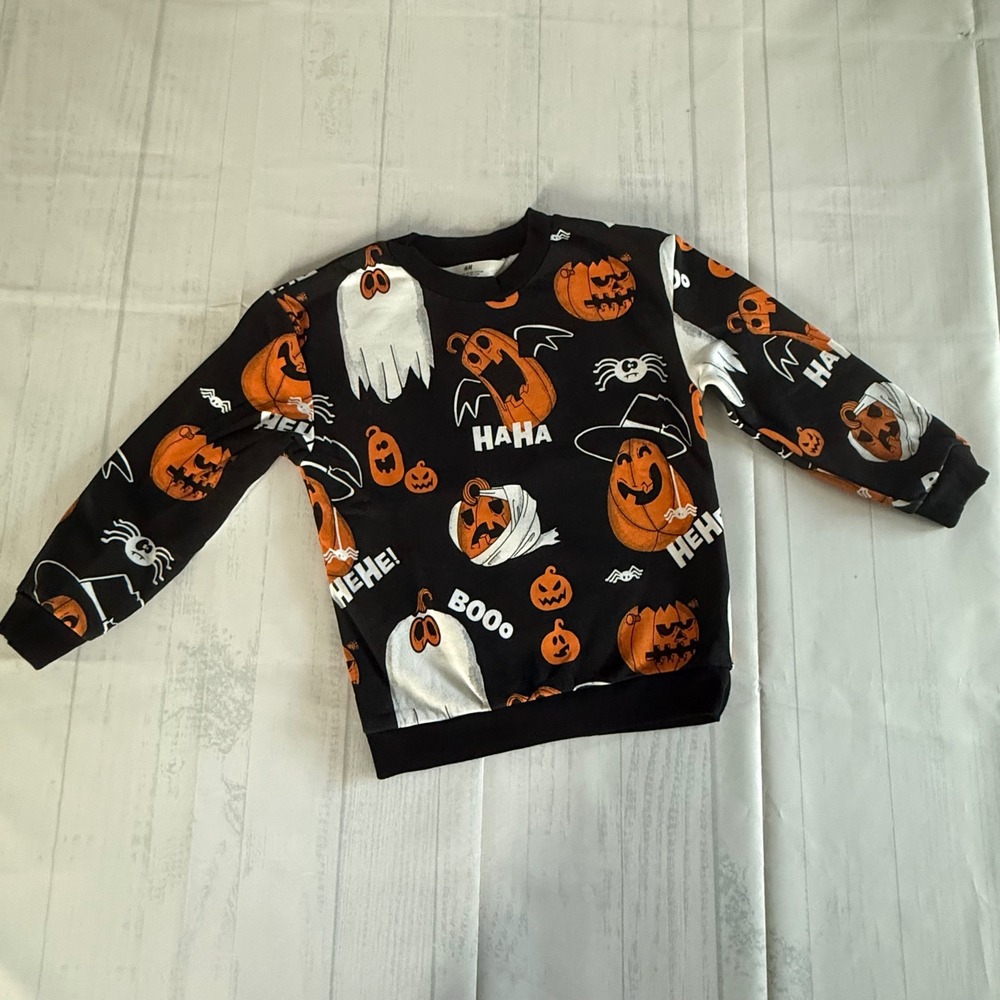 H&M Kids Halloween Sweatshirt Black Jack-O-Lantern Ghost Print Size 5T 6
